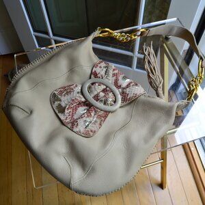 CHI by CARLOS FALCHI Pebbled Leather/Snake Skin Hobo Shoulder Bag Purse
